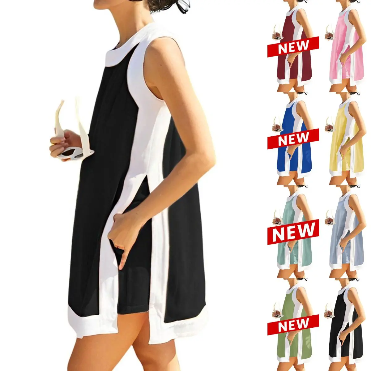 Ommig Women's 2-Piece Casual Color Block Round Neck Short Sleeve Pullover Tops & Pocketed Shorts Set, Lightweight Minimalist Basic Comfortable Outfit,summerwins