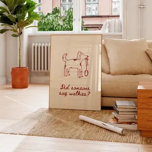 Walkies Funny Dog Wall Art Print, Dog Wall Art, Hand Drawn Funny Art, Cute Doodle Poster, Home Decor, Minimalist Decor, Trendy, Animal Art, [NO FRAMED]
