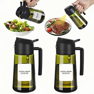 2pcs-Leak-Proof Dual-Function 16oz 470ml Olive Oil Dispenser Bottle for Kitchen Use 2 in 1 Sprayer and Pourer for Cooking Air Fryer Salad Baking Daily Cooking Includes Stickers Practical Kitchen Gadget for Home Use gifts