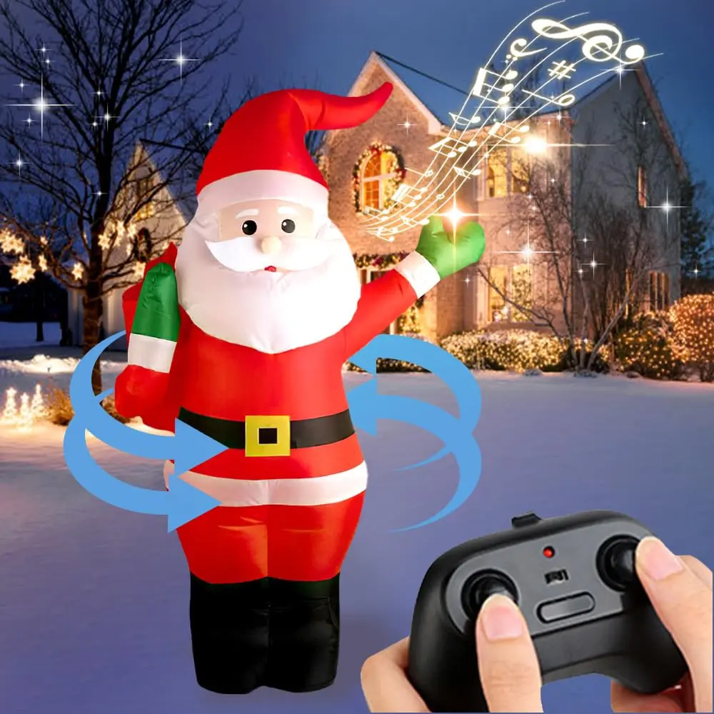 3 FT Tall Christmas Inflatable Santa Claus, Remote Control Rechargeable Walking Model with 360° Rotation, LED Lights, Musical Function, Holiday Party Decoration for Outdoors & Indoors