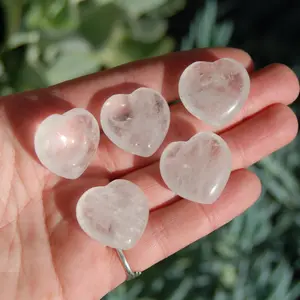 ONE 1.25in Clear Quartz Crystal Heart Shaped Palm Stone