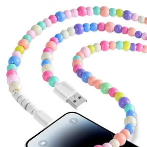 1/2 PCS Beaded-Decorated Charging Cable 2-in-1 USB-C & Lightning 3.3ft Fast Charger Cord for Women Colorful Beaded Design for iPhone Charger USB Type C Charger Cable