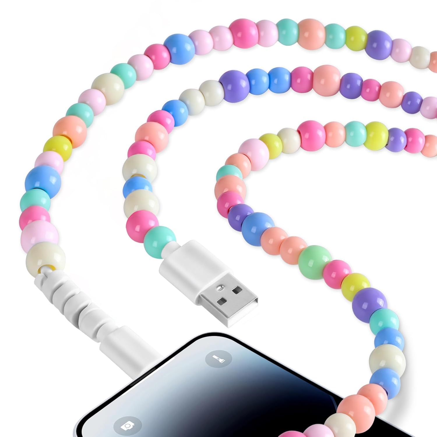 1/2 PCS Beaded-Decorated Charging Cable 2-in-1 USB-C & Lightning 3.3ft Fast Charger Cord for Women Colorful Beaded Design for iPhone Charger USB Type C Charger Cable 1/2 PCS Beaded-Decorated Charging Cable 2-in-1 USB-C & Lightning 3.3ft Fast Charger Cord for Women Colorful Beaded Design for iPhone Charger USB Type C Charger Cable