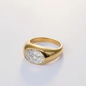 3.2ct Oval Radiant Cut Statement Chunky Ring 14K Gold Plated Bezel Waterproof & Tarnish-Resistant  Minimalist Daily Jewelry for Women