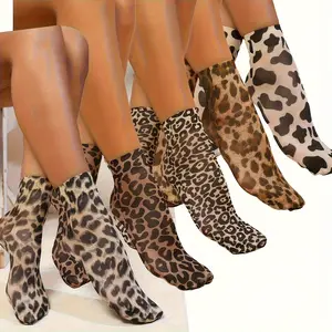 5 Pairs Women's Leopard Print Ankle Socks - Elegant Special Collection, Bold Animal Print Short Socks for Summer, Stylish Casual & Formal Wear, Versatile Fashion Accessories, Novelty Socks, Comfortable Fit