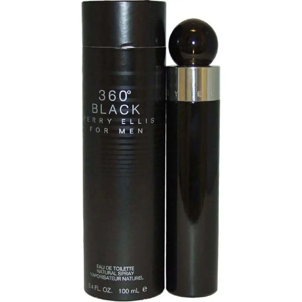 Perry Ellis 360 Black Boxed Men's Eau de Toilette Spray, 3.4 fl oz, Casual Wear Fragrance with Cardamom Base, Nutmeg Extract, New in Box, Boxed Men's Fragrance