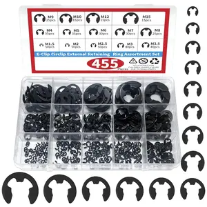 455-Piece E-Clip Circlip Assortment Set (M1.5-M15) - Hard Anodized Manganese Steel External Retaining Rings for Furniture, Appliance, Car Repair & DIY Handmade