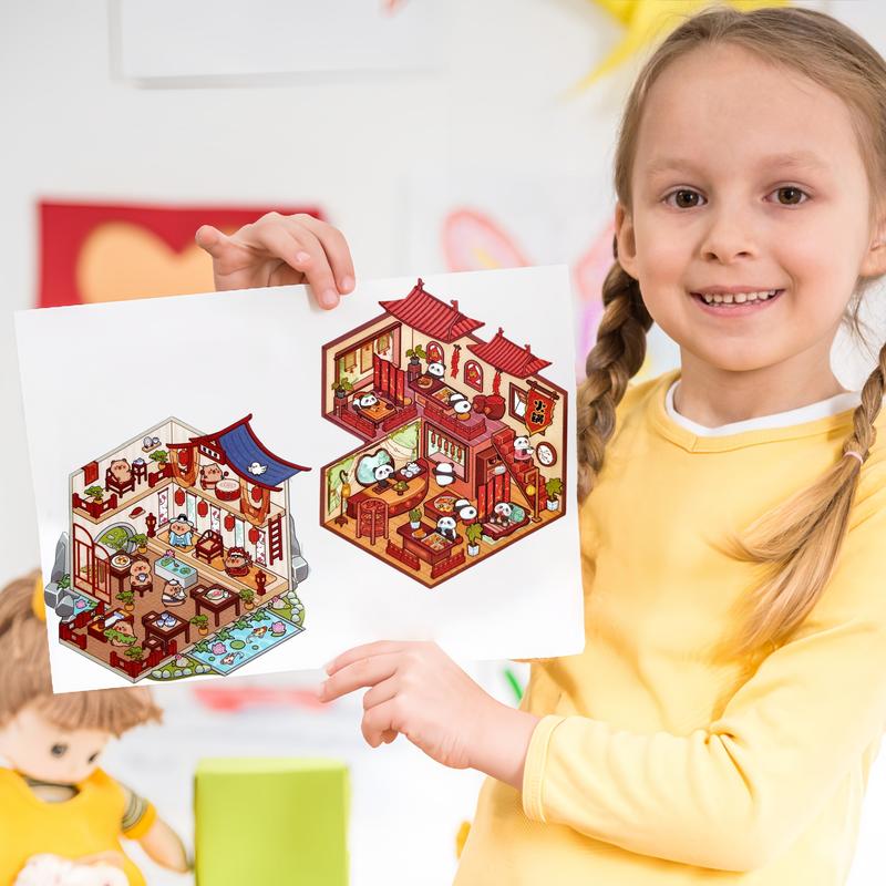 20 Sets DIY 3D House Stickers Scene Collection Book for Kids Adults, with Tweezers Make Your Own Shop House Stickers Therapy for Adult Relief Stress