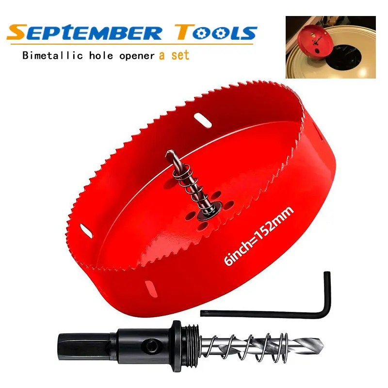 6 Inch Hole Saw with Arbor for Metal Wood and Plastic Cutting, 152mm Bi-Metal Hole Cutter for Different Project with Smooth and Flat Drilling Edge, Fast Chip Removal, Handy Hole Saw Kit Set, Bi-Metal Construction