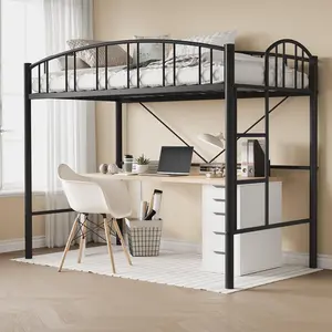 Loft Bed Twin Size with Ladde and Arched Guardrail,Heavy Duty Metal Loft Bed Frame for Kids and Adults,Sturdy Steel Slats Support,Small Space Saving Design,No Box Spring Needed,Black