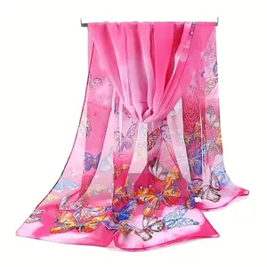 19.7inch * 59.1inch Colorful Butterfly Chiffon Scarf Classic Thin Printed Shawl Sunscreen Headscarf Travel Beach Towel poncho