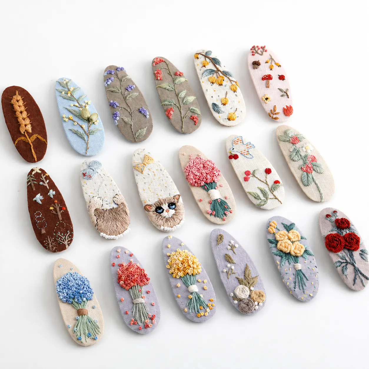 100% Hand-Embroidered Hair Clips – Handmade Floral Fabric Barrettes, Thoughtful Gift for Women