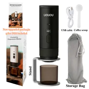 LIOUOU Portable Espresso Maker with Stand & Storage Bag, Compatible with NS Capsules & Ground Coffee, USB-Powered for Travel, Car, Home & Office Use