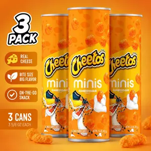Snack Size Cheese Puffs, Cheddar Flavor, 3.625 Oz Can, 3 Pack, Crunchy Cheese Snacks, On-the-Go Pantry Snack