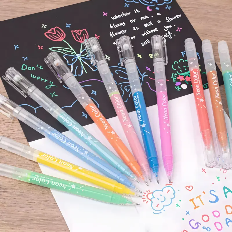 SiiMiiy Neon Color Acrylic Gel Pens, 1.0 mm Fine Point Assorted Colors Acrylic Paint Pens, Drawing Gel Pen for Coloring, Note Taking, Journaling, Highlights, Crafts, Artistic Projects, Art Supplies, Specialty Pen, No Bleeding