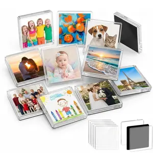 25/50 Pack 2x2 Inch Clear Acrylic DIY Fridge Magnets Set, Blank Square Magnetic Photo Frames with Adhesive Backing, Custom Picture Refrigerator Magnet Craft Kit for Kitchen Office Classroom Deco
