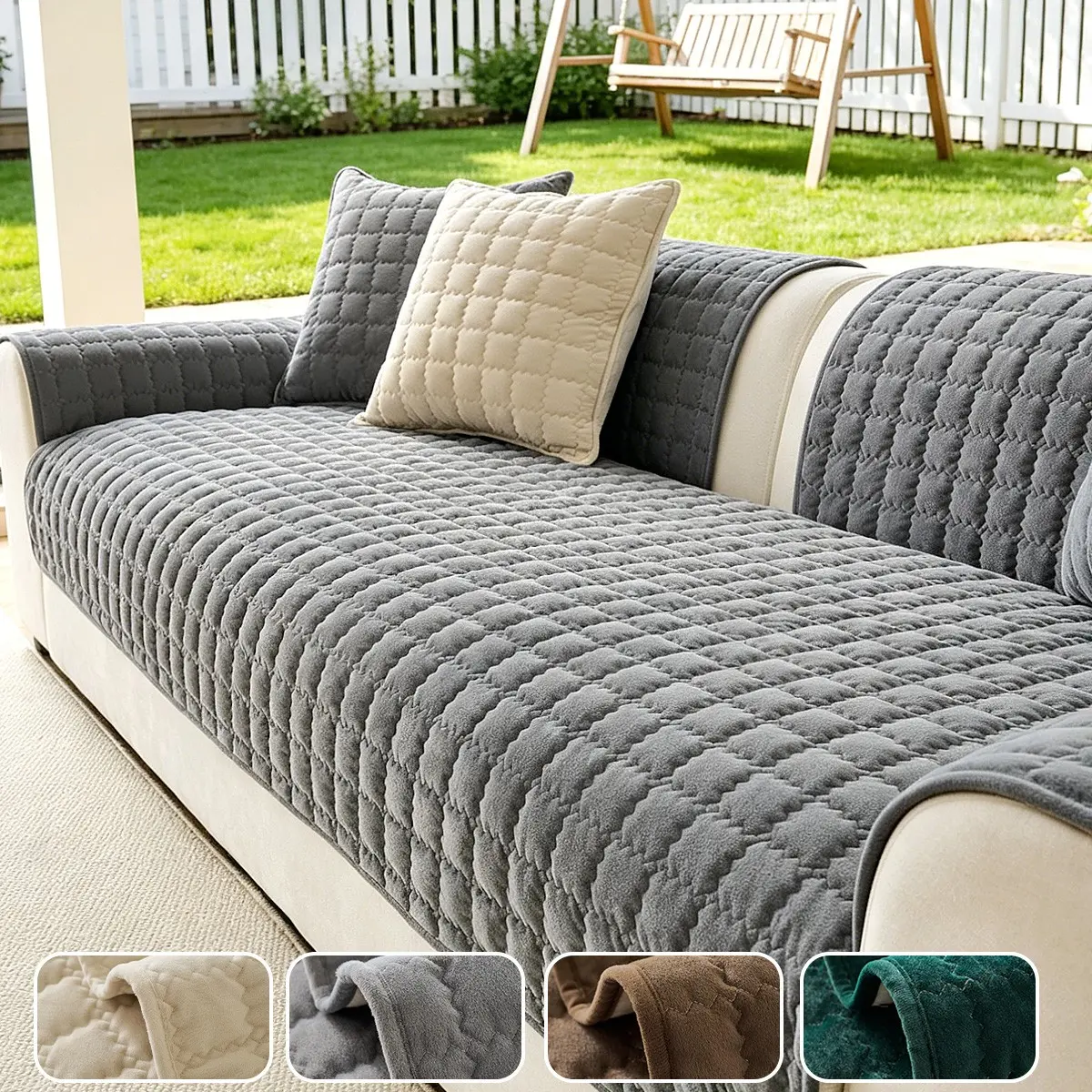 Outdoor Sofa Cushion, Solid Color Biscuit Quilted, Safe Comfort Edge Binding, Soft Skin Dustproof Anti-Slip, Pet Friendly