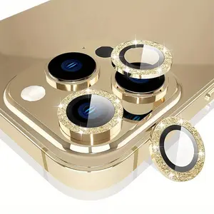 3 Pack iPhone 16 Pro/15 Pro Max Camera Lens Protector - Anti-Scratch Tempered Glass Screen Cover with Metal Ring - Golden