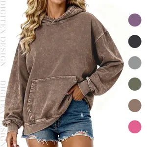 Digitex Women's Oversized Acid Wash Cotton Hoodie Minimalist Design Loose Fit with Kangaroo Pocket & Ribbed Cuffs for Fall Winter Fashion Casual Sweatshirts - Womenswear