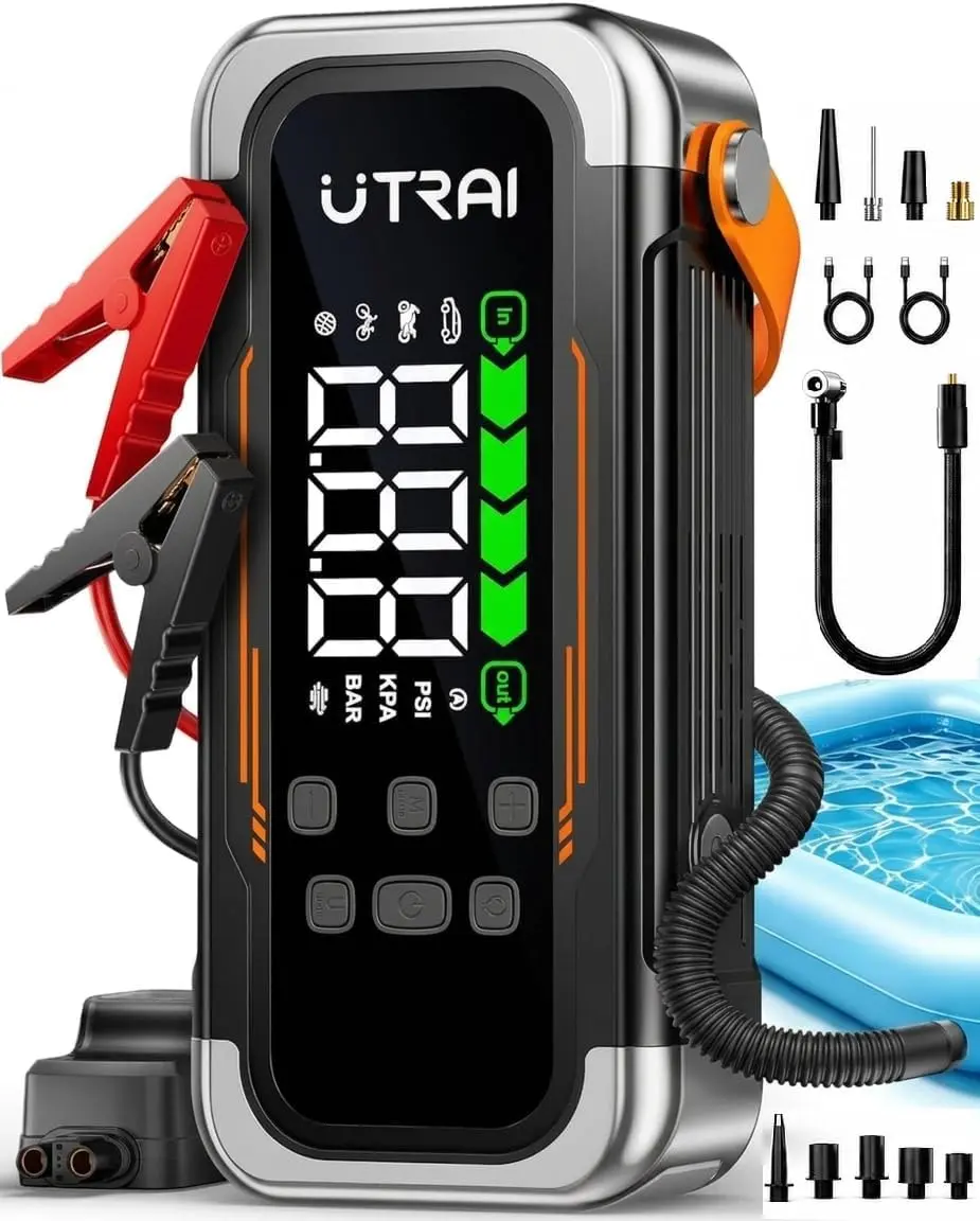JS-40 Jump Starter with Air Compressor, 7000A Peak Battery Jumper Starter Portable (All Gas & 10.0L Diesel) with 150PSI Tire Inflator & Air Blower, PD 30W Fast Charge, 12V Jump Box Jump Pack