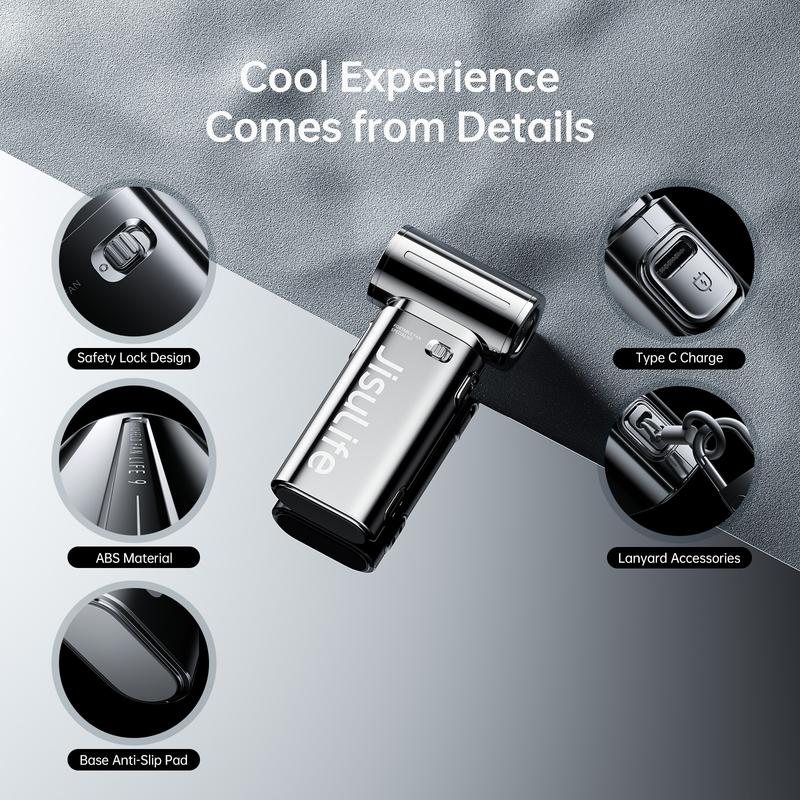 JISULIFE Life9 Chrome Portable Handheld Fan Turbo High Speed Cooling 18H 5000mAh Rechargeable Fashion Mini Fan Stylish Music Festival & Concert Accessory Valentines Day Gifts for Men Women