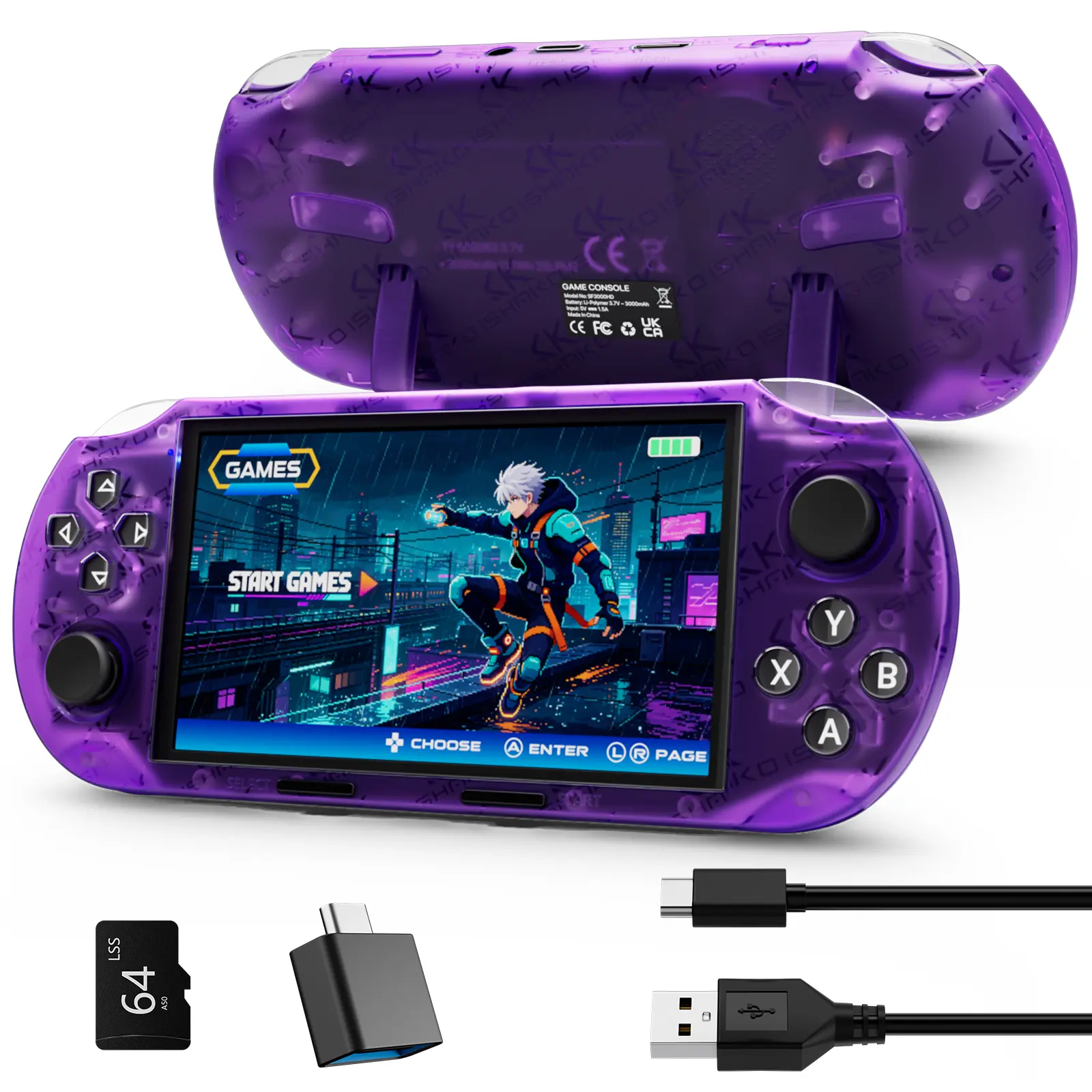 Retro Handheld Game Console, Portable Game Console, 4.5-Inch HD Gaming Console, Built-in Retro Games, Multi-platform simulators, Movies, Music, E-books, Long Battery Life, Dual Analog Sticks, Stable Gameplay, 64GB Black