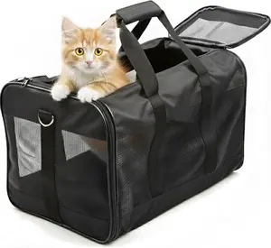 Simple Deluxe Airline-Approved Cat Carrier,  Soft-Sided Pet Carrier for Cats, Small Dogs, Kittens & Puppies up to 17 lbs, Durable & Collapsible Travel Carrier, Black