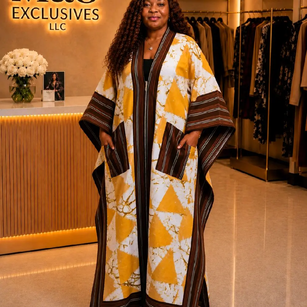 Women's Long Kimono Dress with Zipper