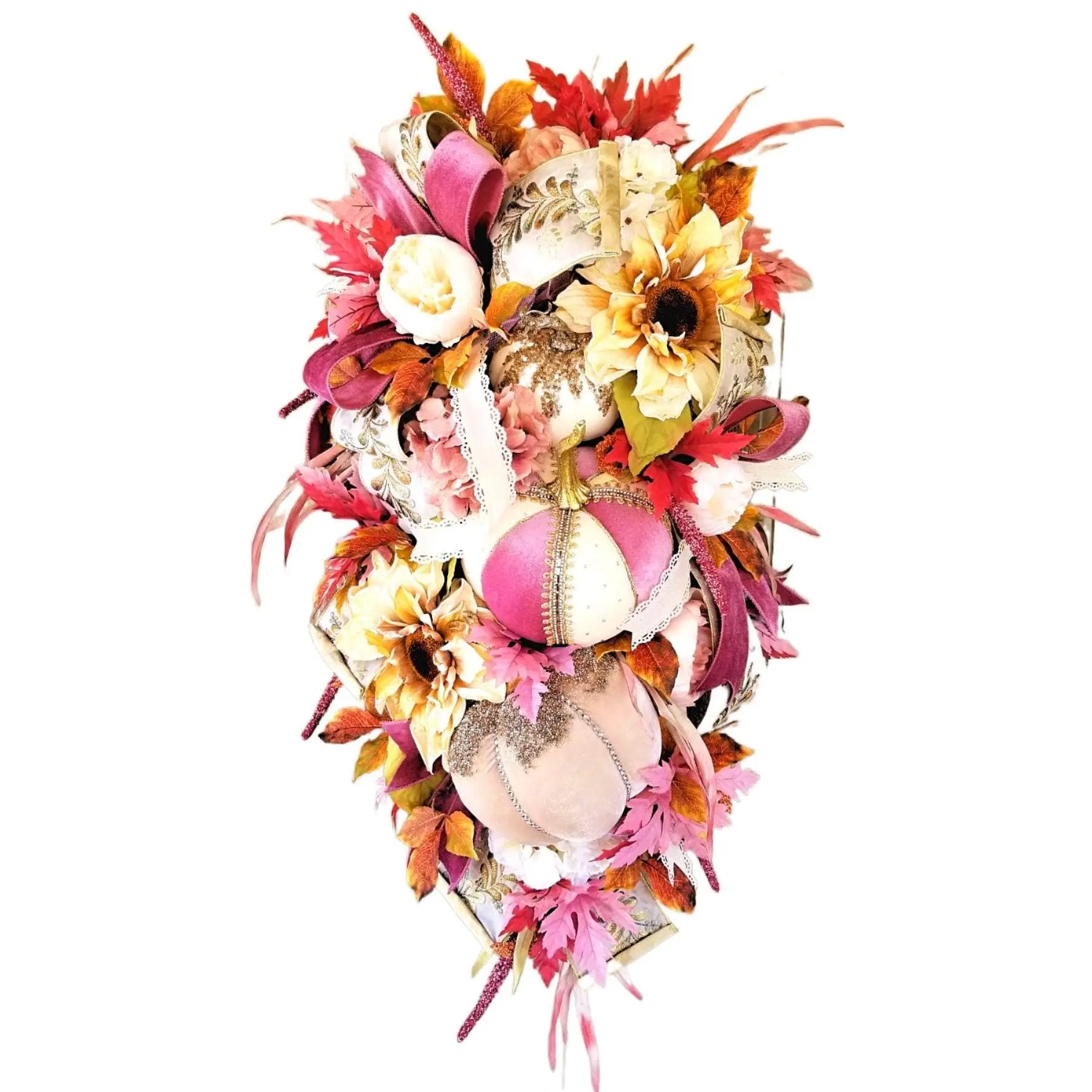 Blush Gold Velvet Pumpkin Fall Wreath