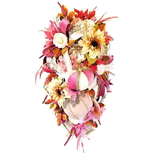 Blush Gold Velvet Pumpkin Fall Wreath