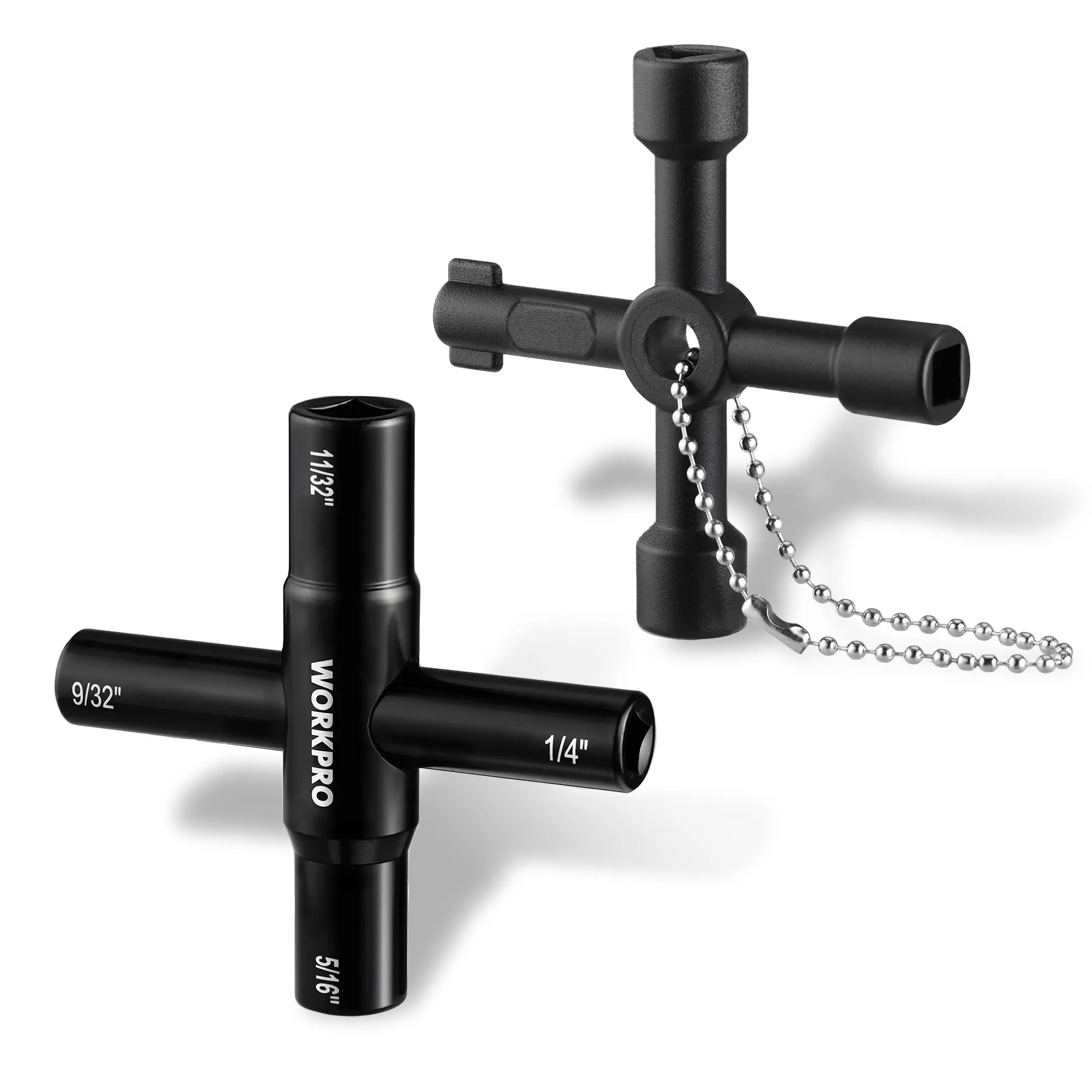 #BacktoSchool WORKPRO Water Key Wrench, 40Cr Universal Utility 4 Way Sillcock Key | Multifunctional Heavy-Duty Water Valve Key Tool for Faucet, Spigot, Electric Meter & Cabinet, 1/4", 9/32", 5/16", 11/32"