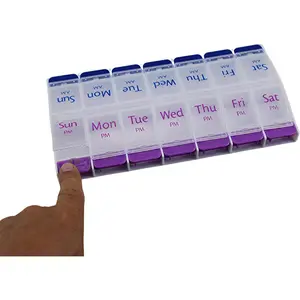 Jumbo 7 Day AM PM Pill Organizer – Weekly Medicine Box 2 Times Daily Vitamin Planner with Extra Large Compartments Easy Open Lids BPA Free