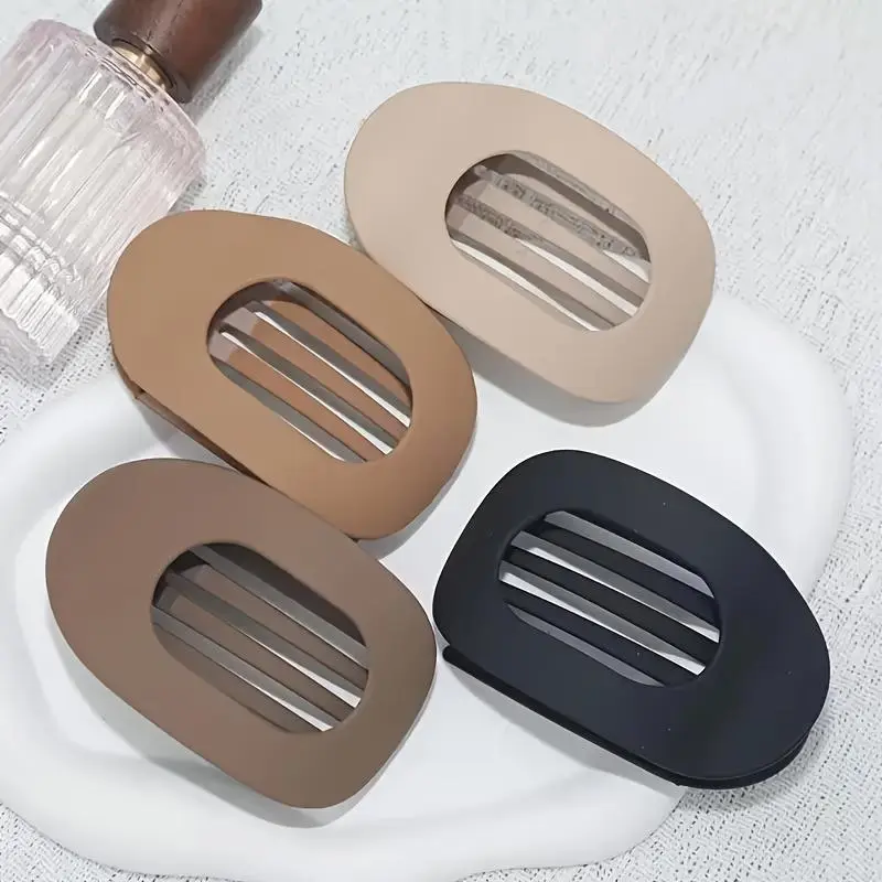 Solid Color Hair Clip Set of 4pcs Oval Acrylic Clips for Thick Hair Women No Trace Flat Large Frosted Clips Elegant Minimalist Design, claw Cut Out Bow#SummerVibes