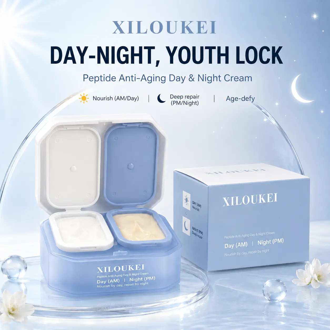 Day & Night Peptide Facial Massage Cream - Double-Chamber Design for Brightening, Firming, Hydrating Skin
