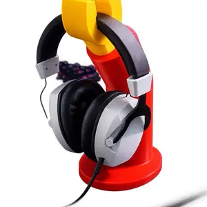 Yellow Man Hand Headset Stand - Red and Yellow Design for gamer Headset Storage and Organization
