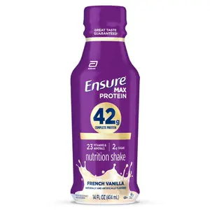 High Protein Nutritional Shake with 42g Protein, French Vanilla Flavor, Ready to Drink Meal Supplement, 14 fl oz