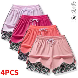 4PCS Women’s Layered Yoga Shorts — Quick-dry sports/casual basic shorts suitable for running, fitness, and tennis.