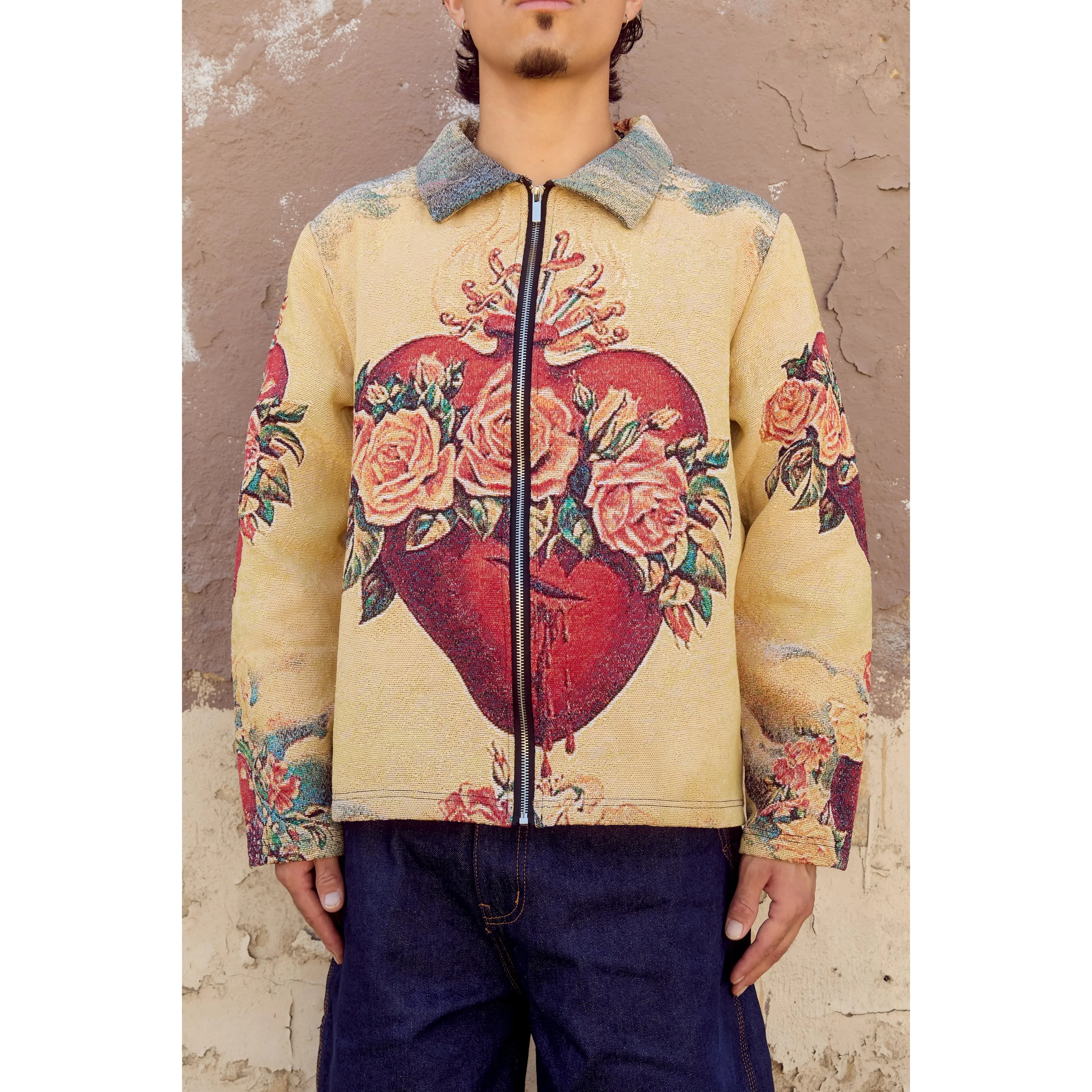 Sacred Corazón Tapestry Zipper Jacket