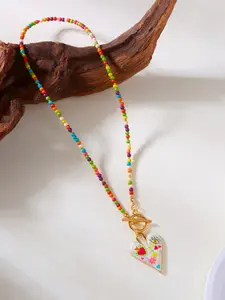 Bohemian Cute Colorful Dopamine Beaded Choker Necklace, Heart Shaped Necklace, Heart Pattern Alloy Chain for All Seasons, Trendy Vacation Doodle Jewelry, Exquisite Jewelry Gift