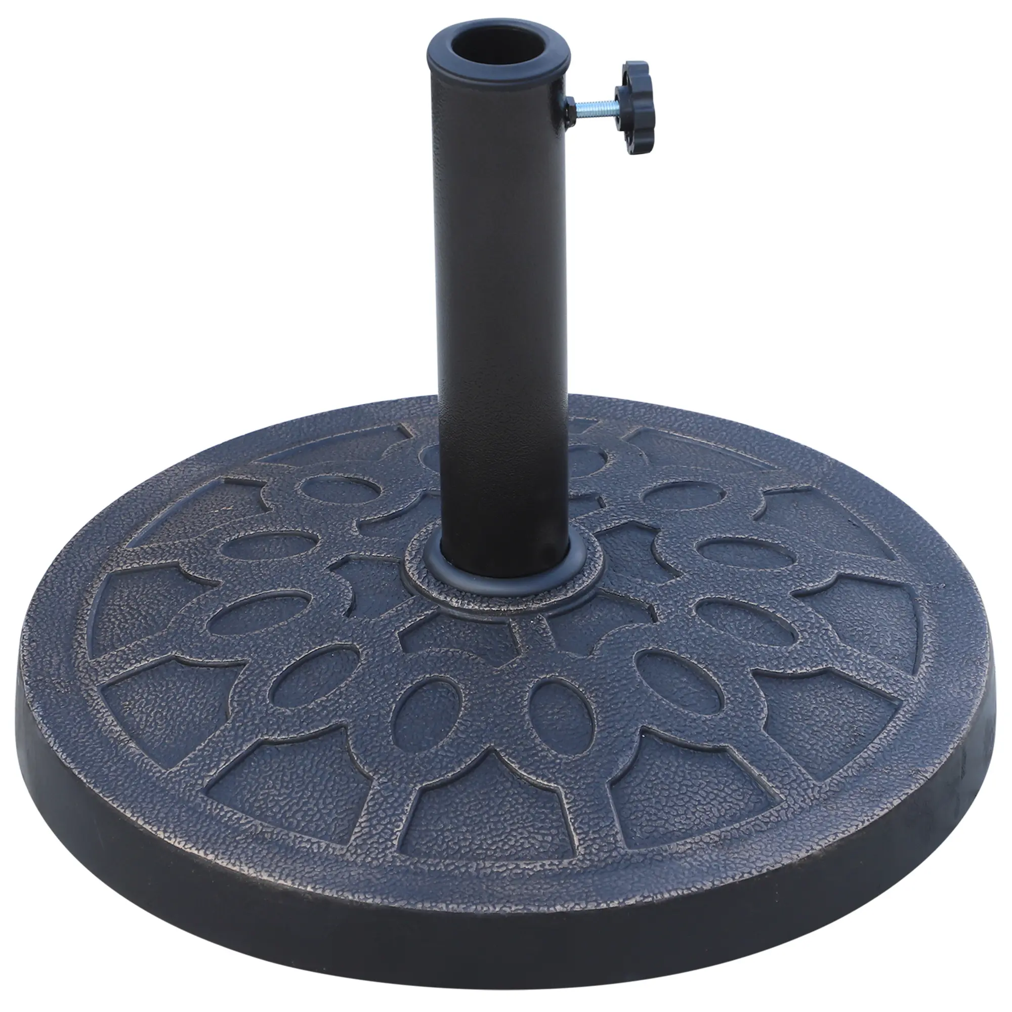 Sturdy Heavyweight Rust-Proof 18 in Round Resin Umbrella Stand, 26 lbs Market Parasol Holder with Decorative Pattern, Easy Setup, Fits 1.5"/1.89" Poles, for Lawn, Backyard, Bronze Outdoor Furniture
