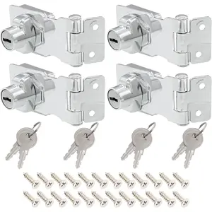 4 Pcs 2.5 Inch Twist Knob Keyed Locking Hasp Locks, Metal Safety Keyed Different Hasp Latches for Small Doors and Cabinets, Silver