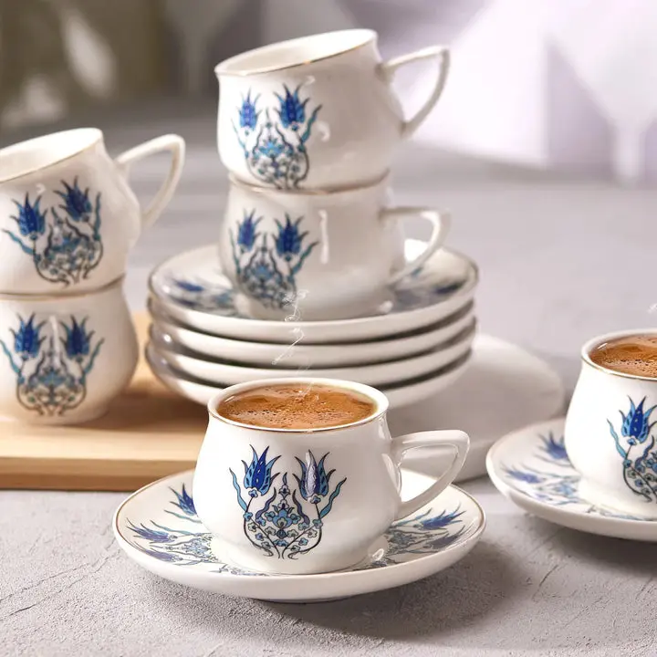 Karaca Iznik 12-Piece Porcelain Turkish & Espresso Coffee Cup Set for 6, 100ml, Multicolor