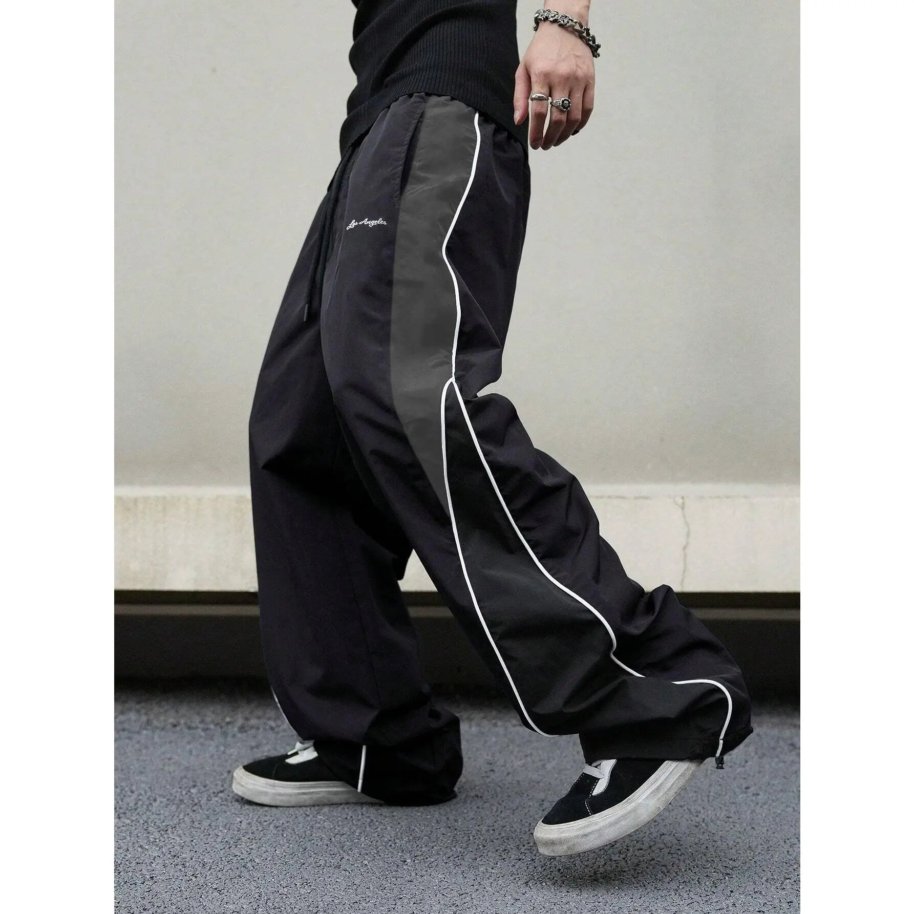 Men's Baggy Track Pants - Y2K Streetwear Loose Windbreaker Pants