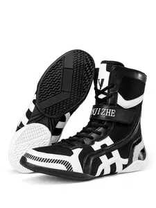 Men's Boxing Training Shoes, Non-slip Grip Tread Professional Wrestling Shoes, Tear-resistant Upper & Ankle Lock Sports Shoes for Pro Wrestlers