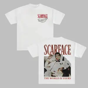 Scarface Two Sides Graphic Tee The World is Yours Design with Tony Montana Iconic Image Perfect for Movie Fans and Streetwear Enthusiasts Pure Cotton Y2K Streetwear Tee Menswear Casual Crewneck T shirt good graphic tees gifts for him
