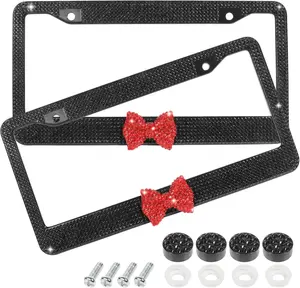 Black, Red, License Plate Frame, Rustproof Car Tag Holder with Screws, Fits Standard US Cars Trucks