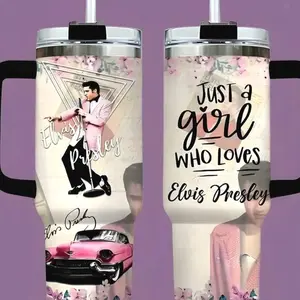 King Of Rock N'Roll 40oz 30oz Tumbler With Handle, Rock And Roll Tumbler, Guitar And Photo Collage Stainless Steel Cup, Gift for Rock Lover