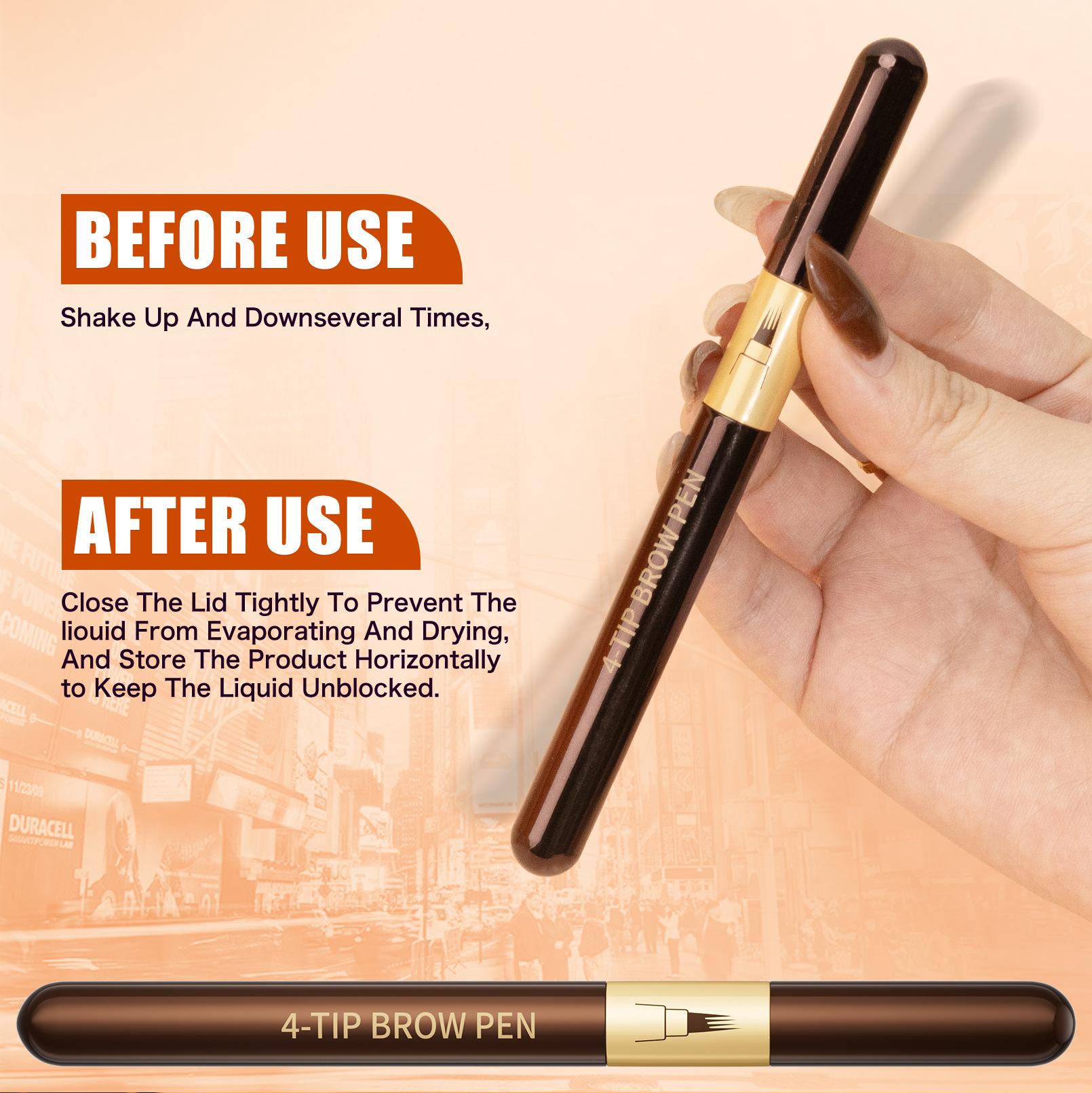 4 Tip Microblade Eyebrow Pen Waterproof, Hair Like Brow Pencil for Natural Feathered Brows, Long Lasting Smudge Resistant Makeup for Daily Wear, Work and Travel.