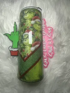 24 oz Plump Green Guy Christmas Tumbler with Finger - Perfect for Hot Drinks - Bottle, Drinkware