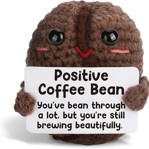 Handmade Positive Coffee Bean Crochet Plush Doll, Self-Care Motivational Stress Relief Gift, Encourage Resilience, Small Desktop Decoration